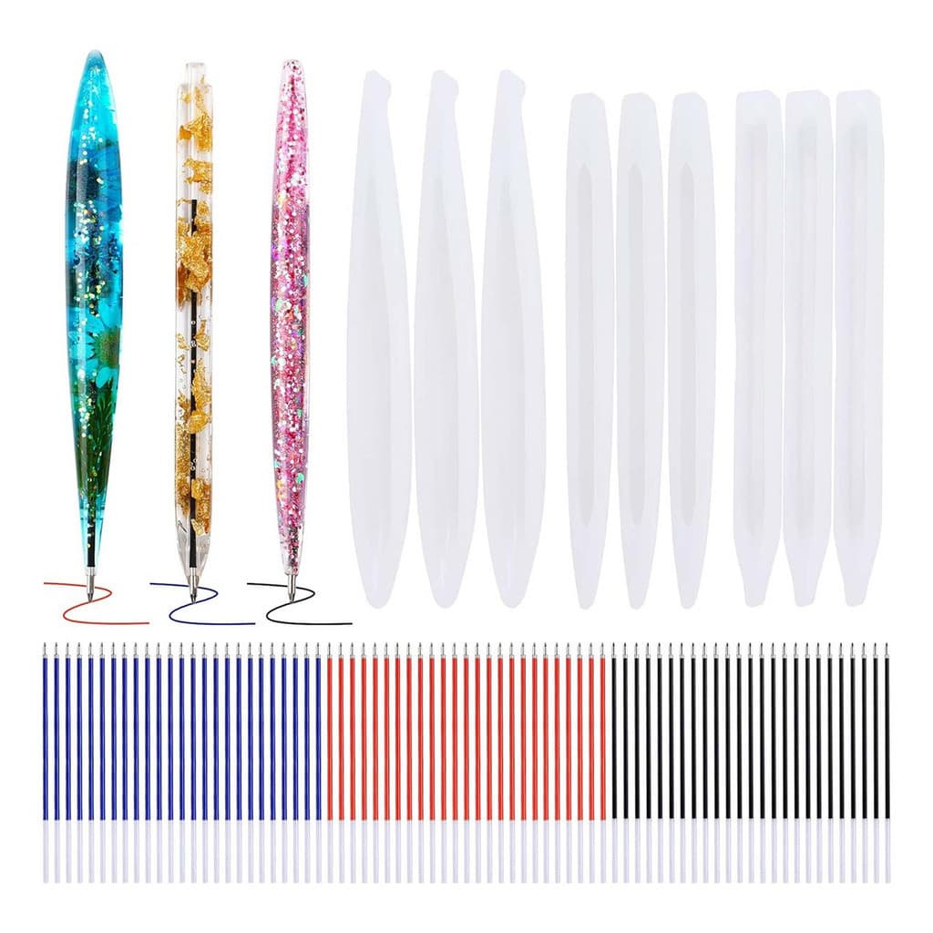 9 Moldes De Silicone E 75 Recargas De Resina Epóxi Para Caneta De Carga