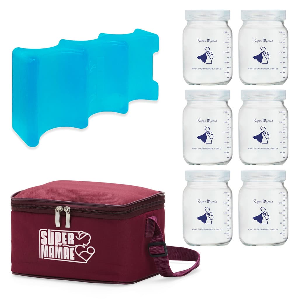 Bolsa Térmica Para Leite Materno Super Mamãe + 6 Potes E 1 Gelo Artificial