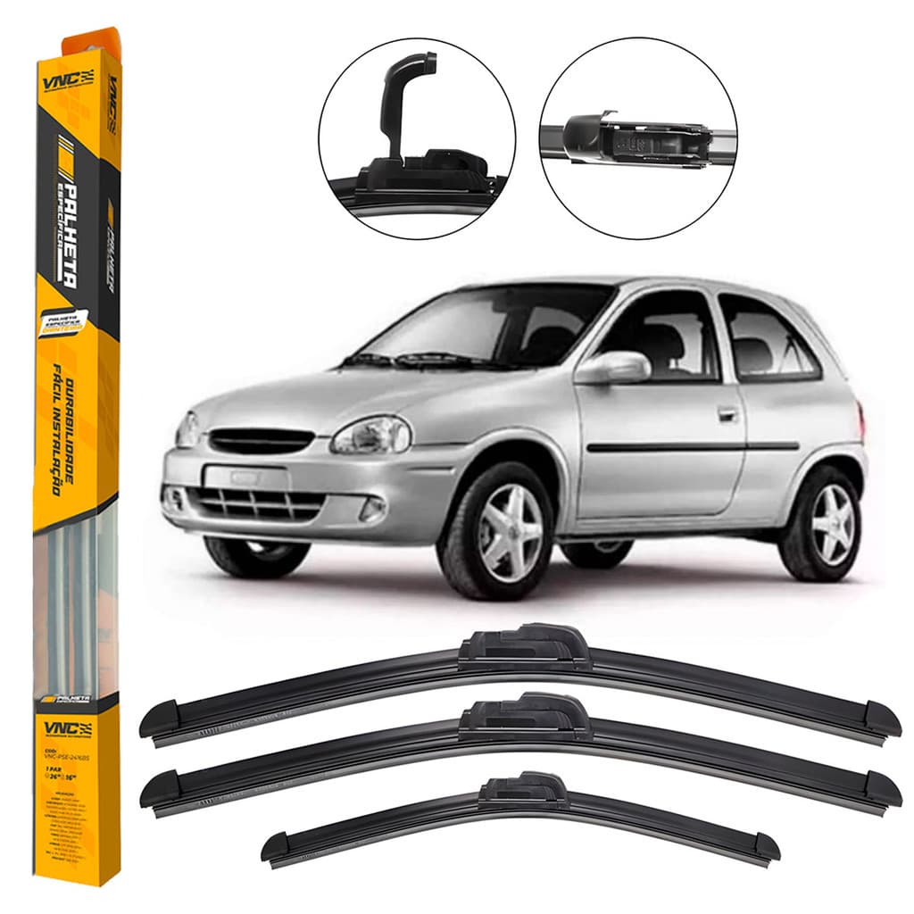 Kit de Palhetas Limpador de Parabrisa Dianteiro + Traseiro Chevrolet Corsa Hatch 1994 Até 2001