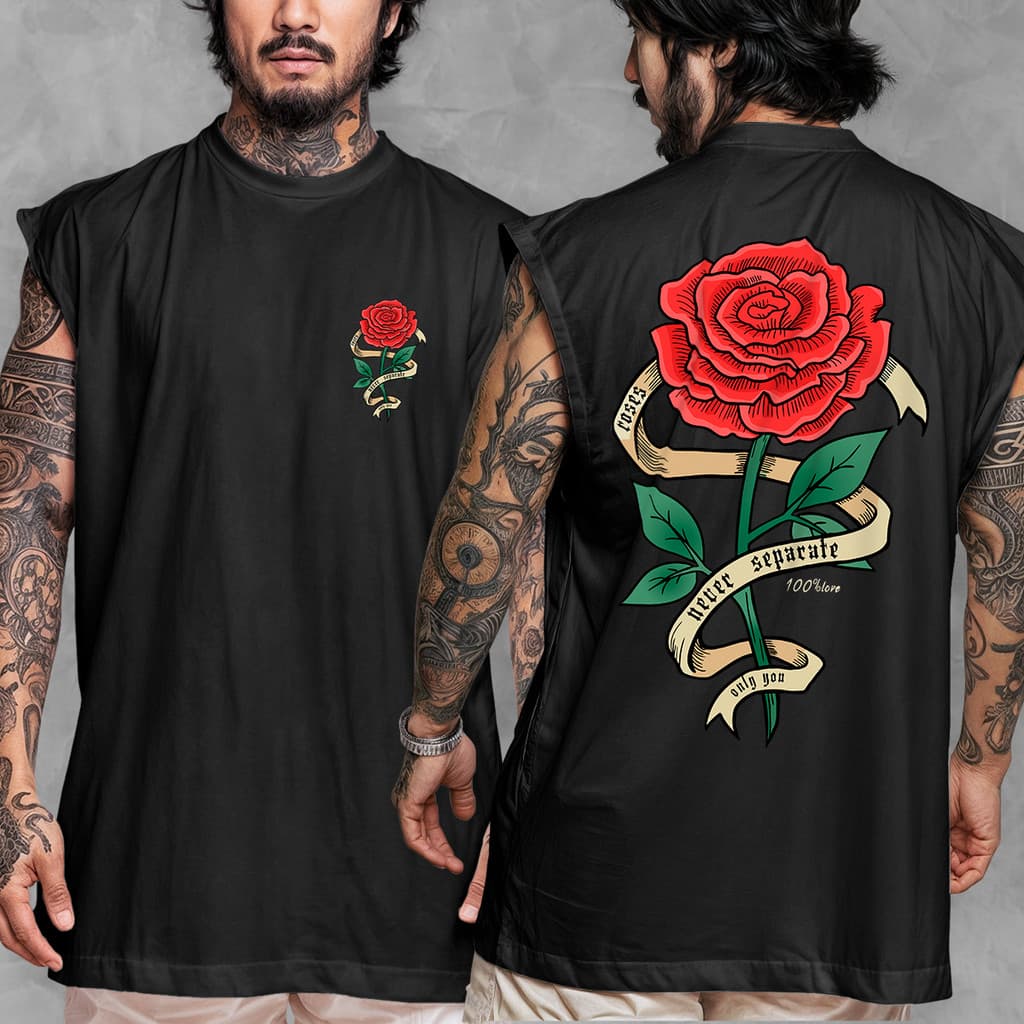 Camiseta Regata Oversized Streetwear Estampada Roses Only You Em Algodão