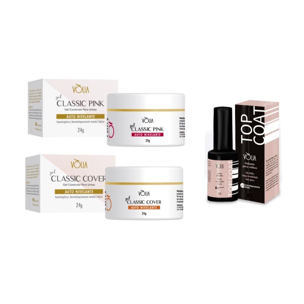 KIT VOLIA GEL CLASSIC COVER + CLASSIC PINK + TOP COAT 10ML