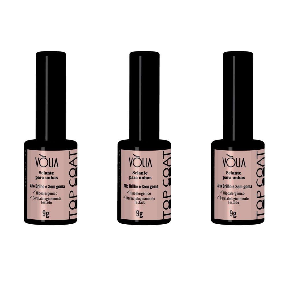 KIT VOLIA 3UN TOP COAT FINALIZADOR SEM GOMA ALTO BRILHO 10ML