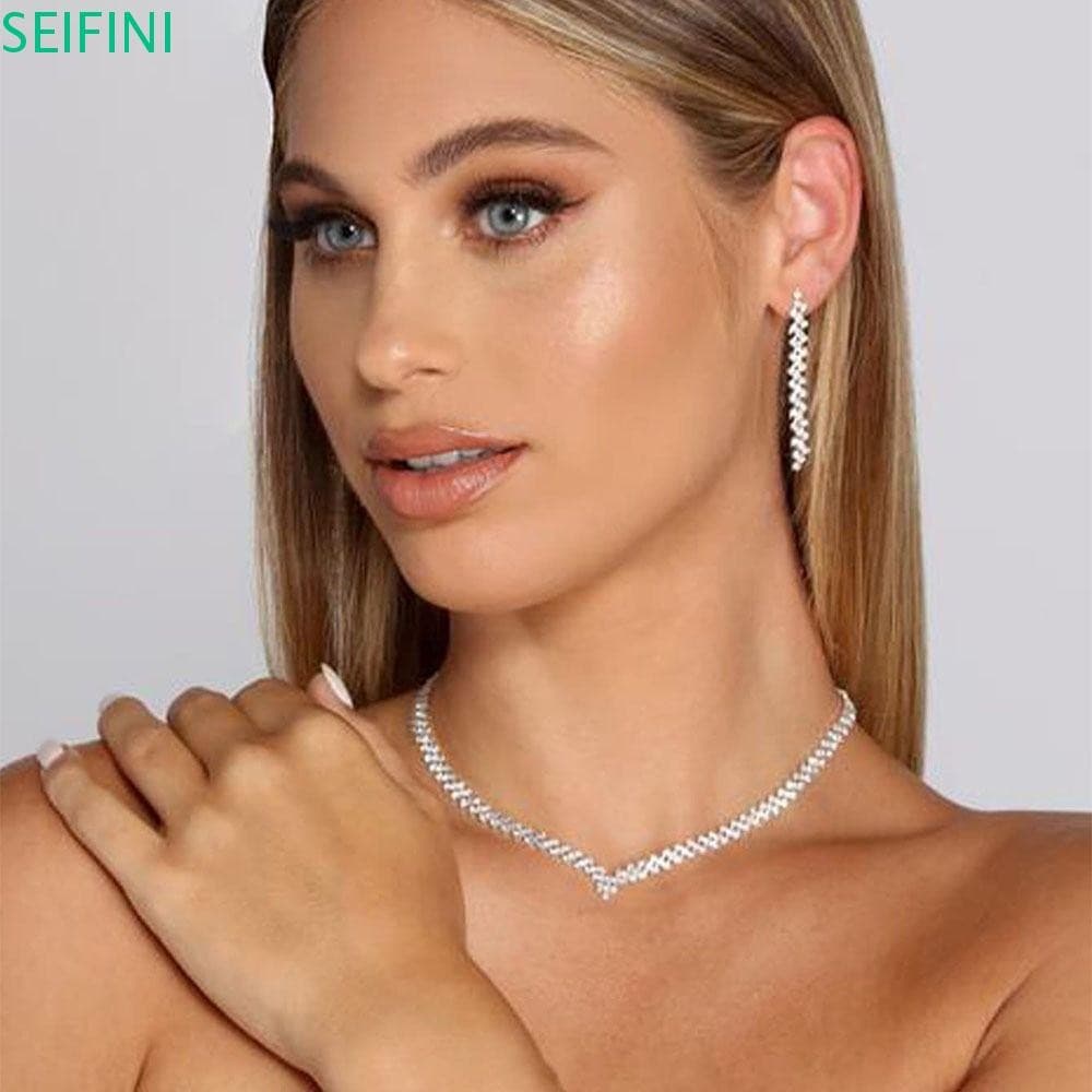 Brincos SEIFINI , Conjunto De Joias De Cristal Brilhante Requintado , Colar De Pulseira De Strass De Luxo Com Diamante