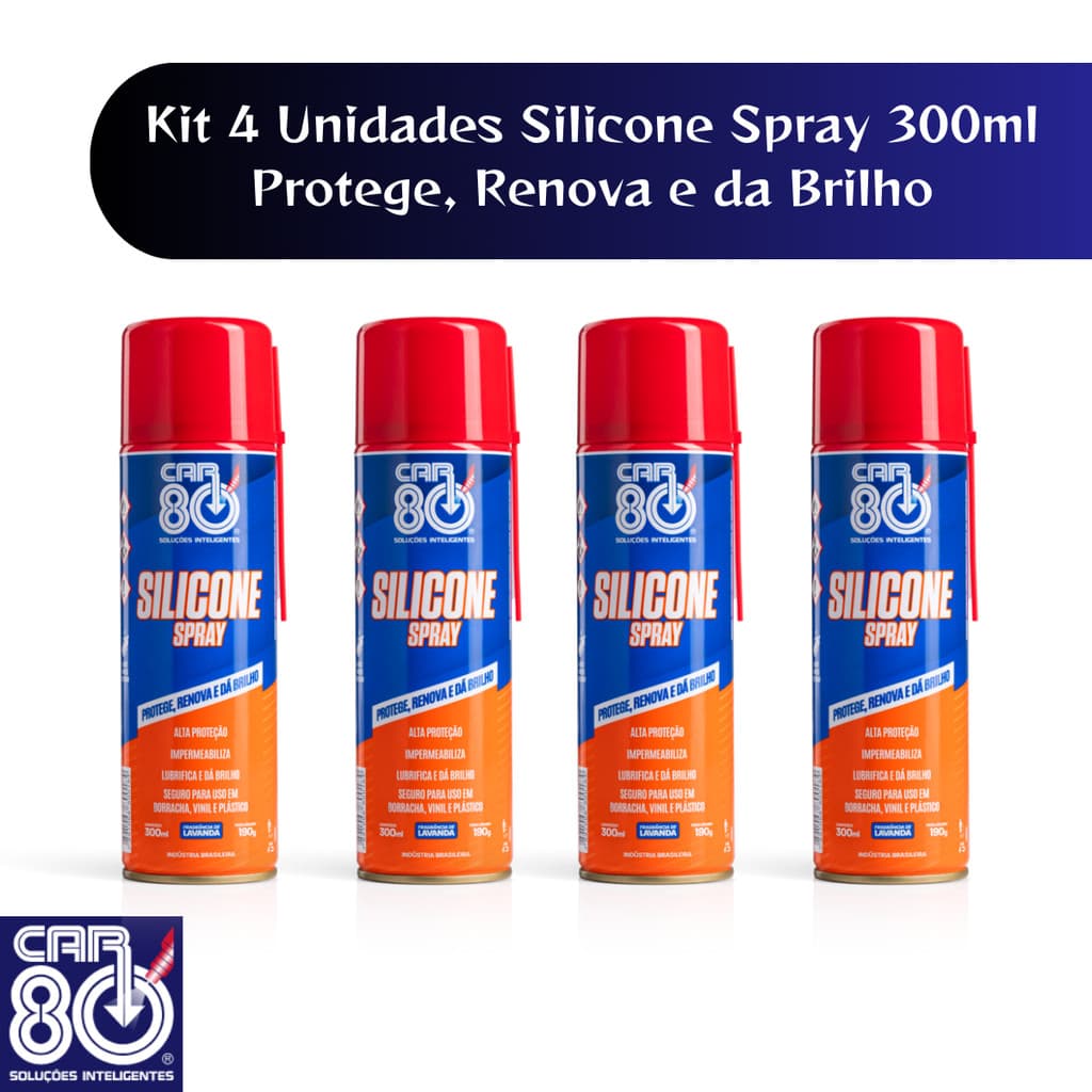 Kit 4 Unidades Car 80 Silicone Spray Lavanda 300ml Protege Renova e da Brilho