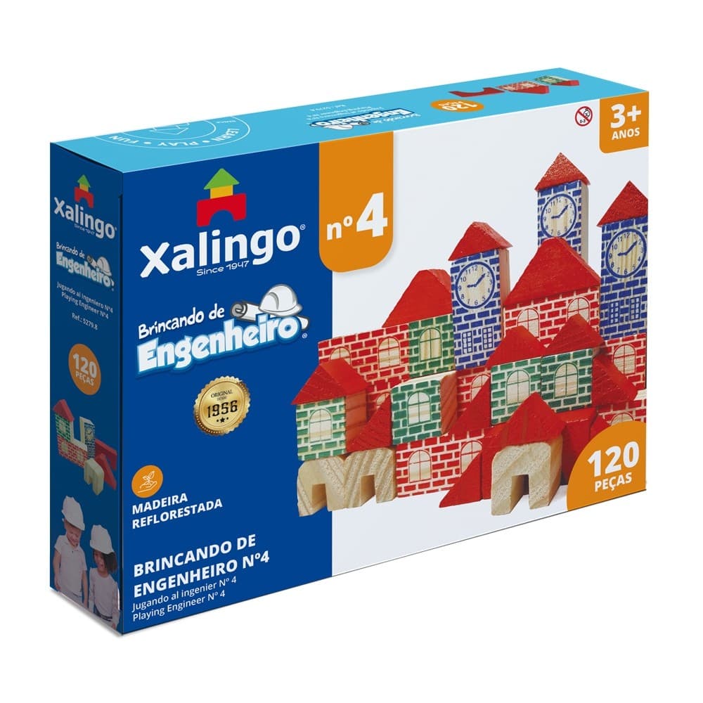 Jogo Brincando De Engenheiro N4, Xalingo, 120 Peças Em Madeira