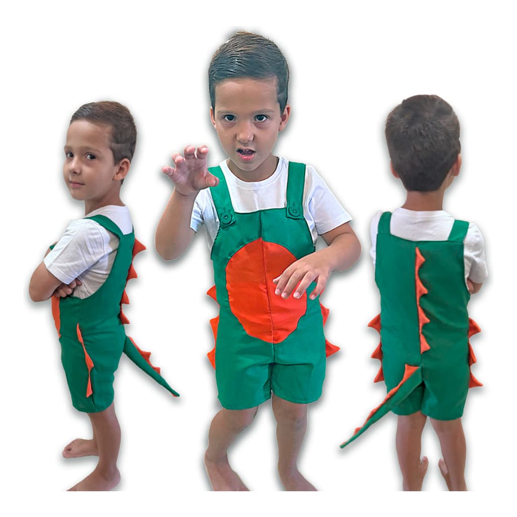 Jardineira Macacão infantil Masculino Dinossauro Verde