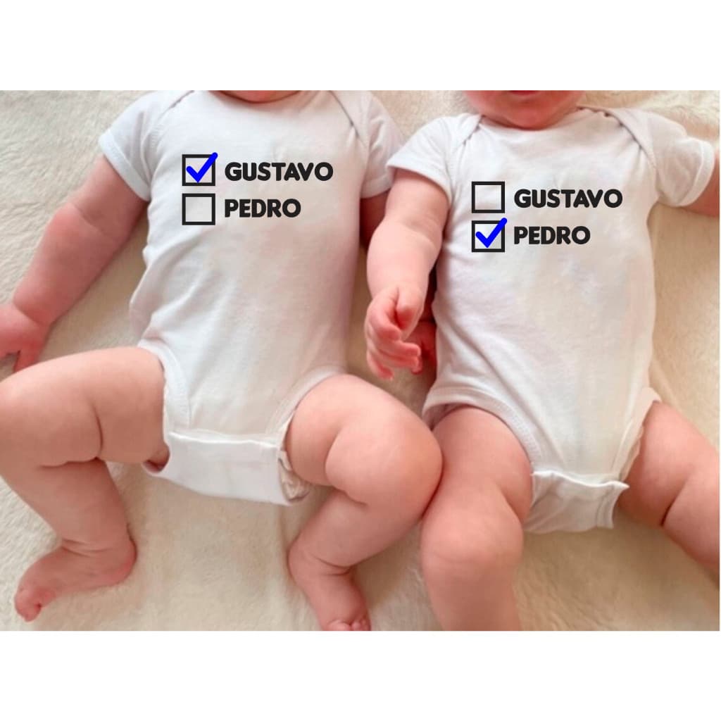 Kit 2 Body de Bebê Irmãos Gêmeos Personalizado com Nomes Divertido