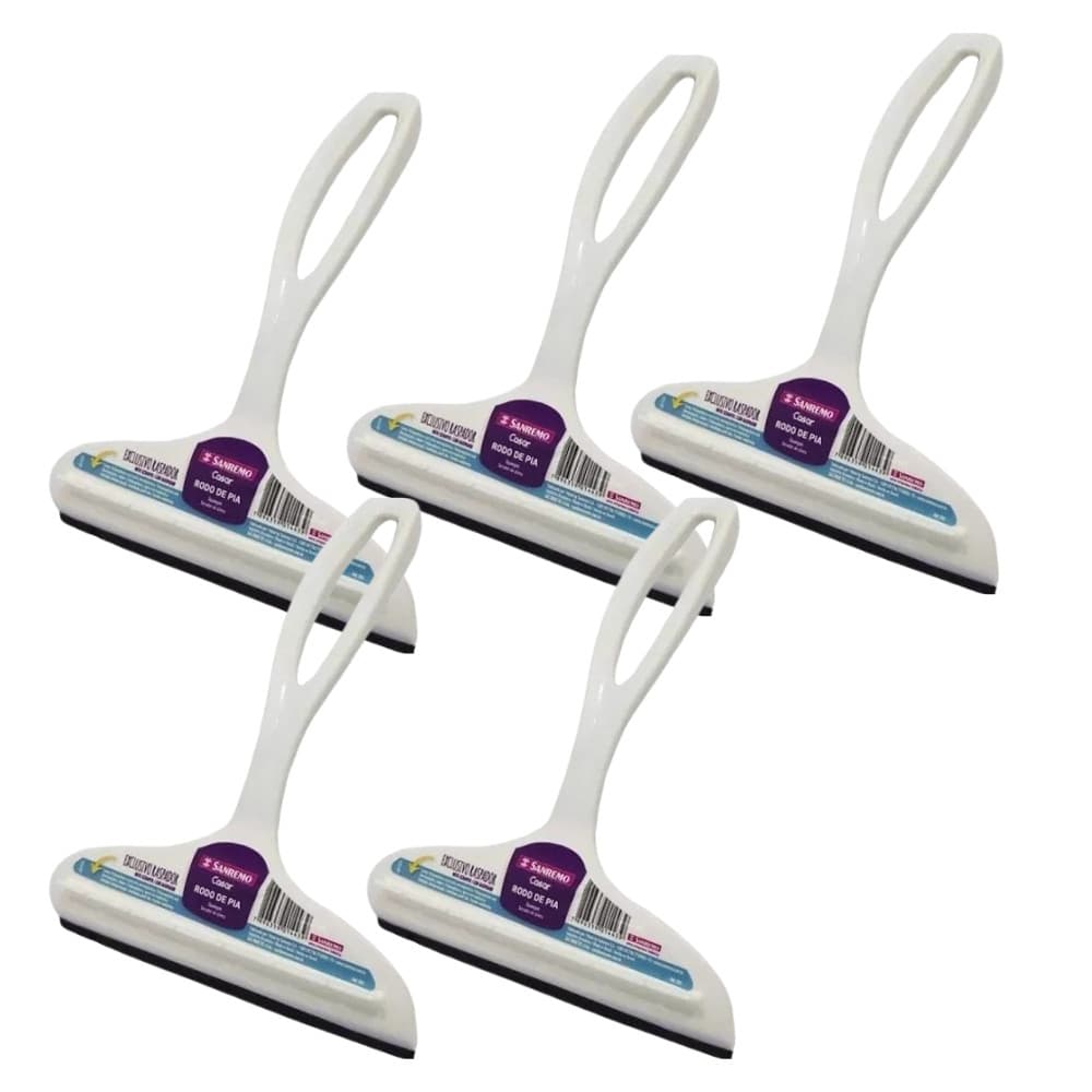 Kit 5 Rodinho De Pia Branco Sanremo Mini Rodo Plástico Resistente Cozinha Pia Limpeza Prático