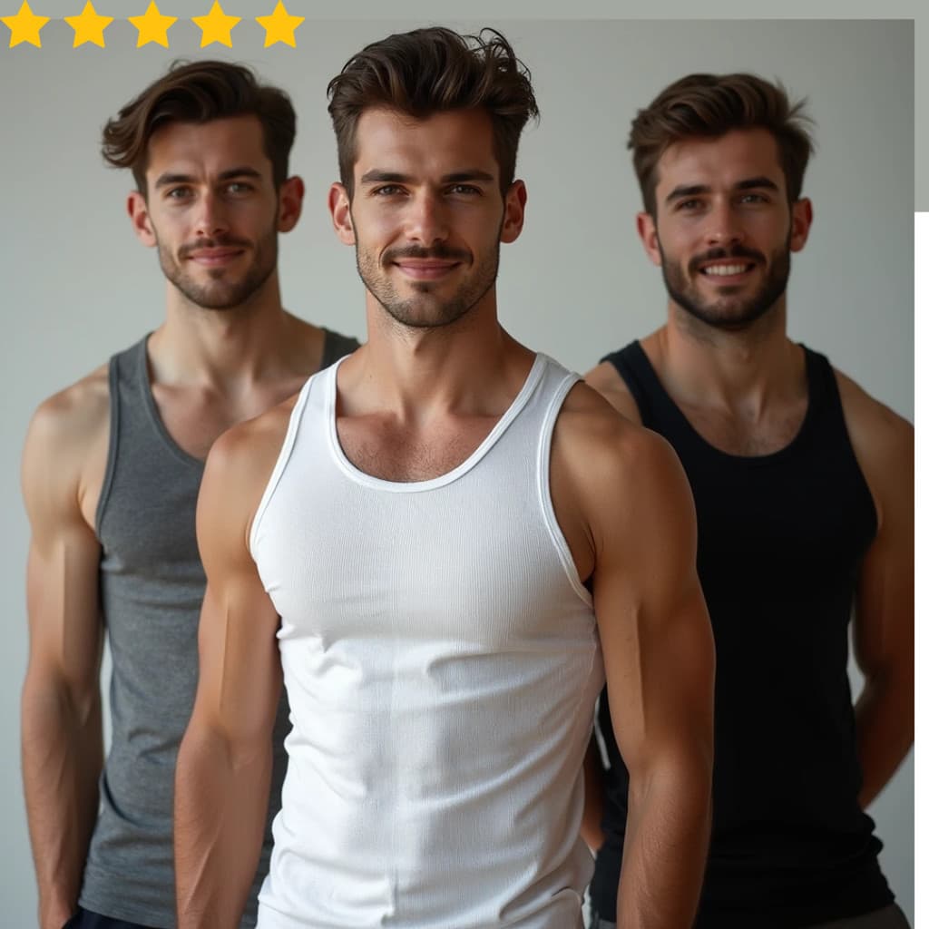 Kit com 3 Regata Slim Masculina Justa Canelada Algodão Elastano Ribana