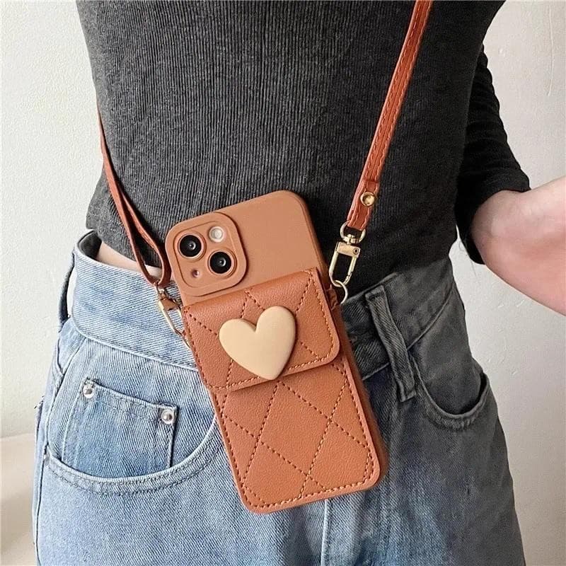 iPhone 16 15 14 11 12 13 Pro Max X XR 7 8 6 Plus Bonito Crossbody Cordão Colar Cinta Titular Do Cartão Caso De Telefone