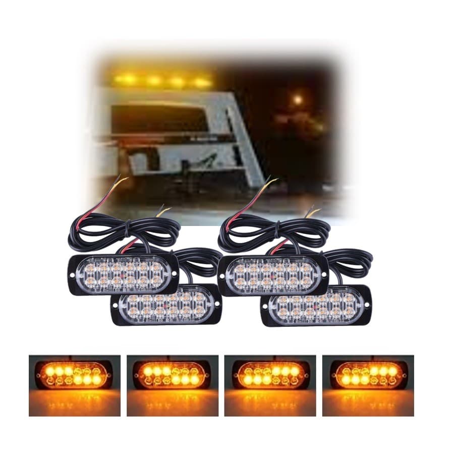 4x Lâmpada Strobo 12 Led Amarelo Ambulância Guincho Caminhão