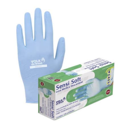 Luva Nitrilica Sensi Soft S/ Amido (100 Unidades) Descartavel Azul CA: 46249 - VOLK