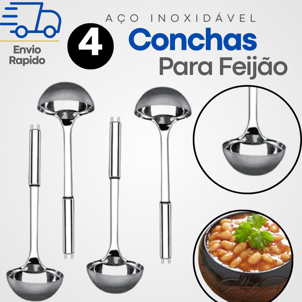 Kit 4 conchas Para Feijão 100% Inox Utensílios Premium de Cozinha