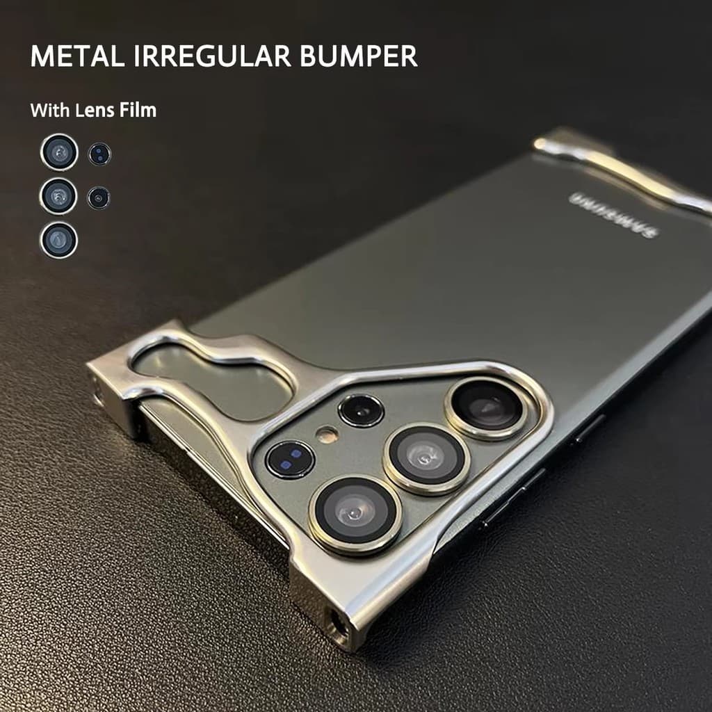 Luxo Alienígena Irregular Metal Caso De Telefone Para Samsung Galaxy S23 S24 s25 Ultra Plus Alumínio Pára-Choques Com Le