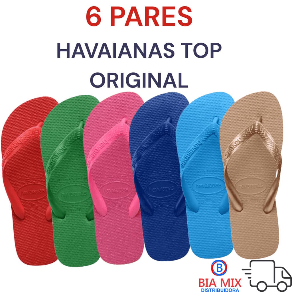 Chinelo Havaianas unisess kit d 6 Pares Chinelos Top Havaianas Original colorida tira grossa Revenda