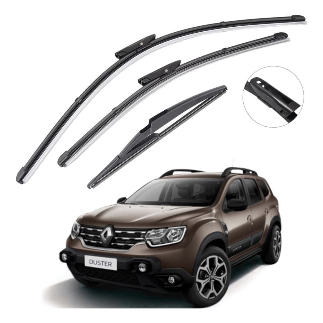 Kit Palhetas Limpador de Para-brisa Silicone Renault Duster 2011 a 2025 Soft Flex