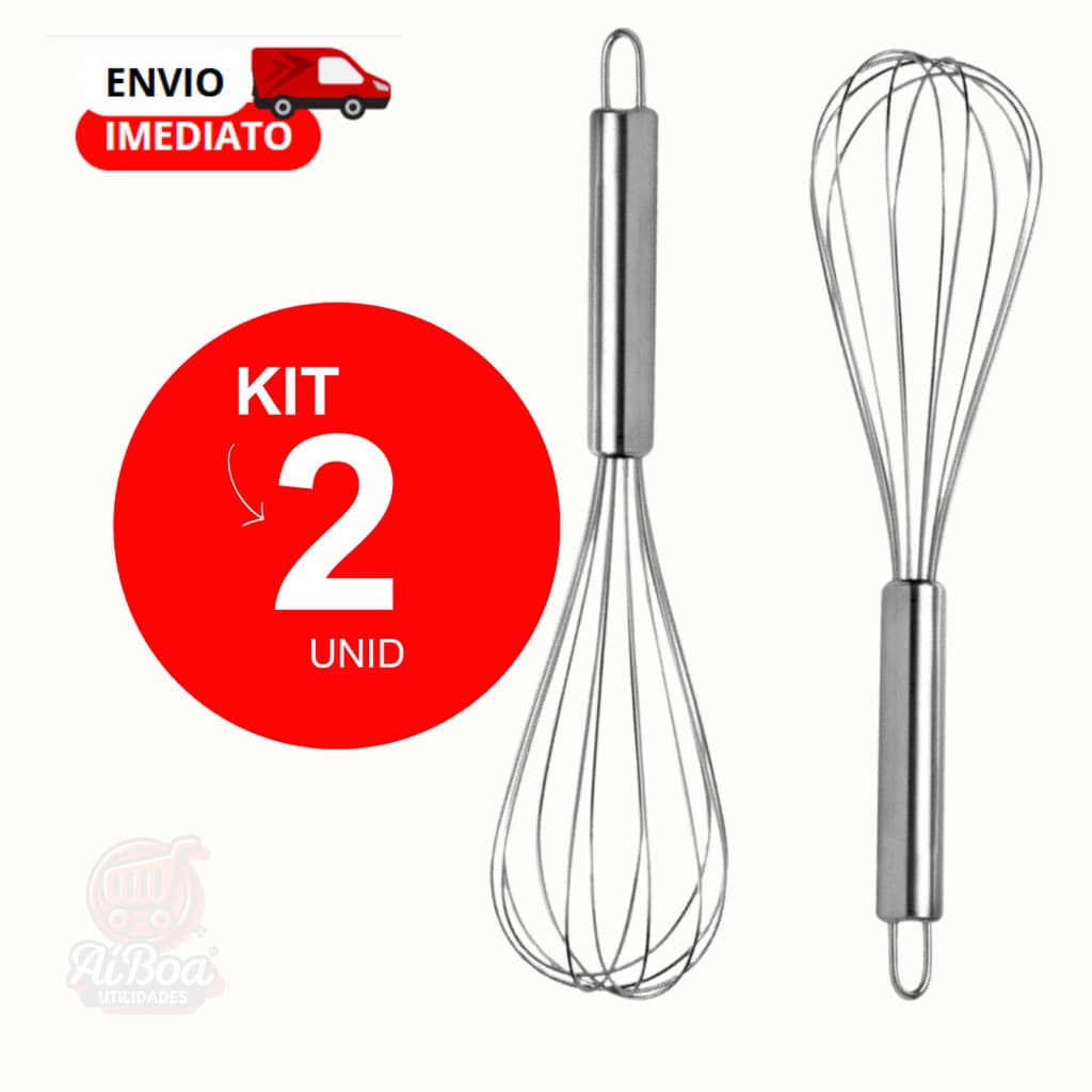 Batedor de Ovo Clara Fouet Fue Inox para Cozinha Casa Diversas Receitas Bolo Pão Massas Kit 2 ou 1 unid