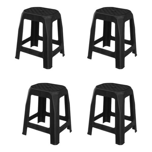 Kit 4x Banco Banqueta Plástico Resistente Bar Preta