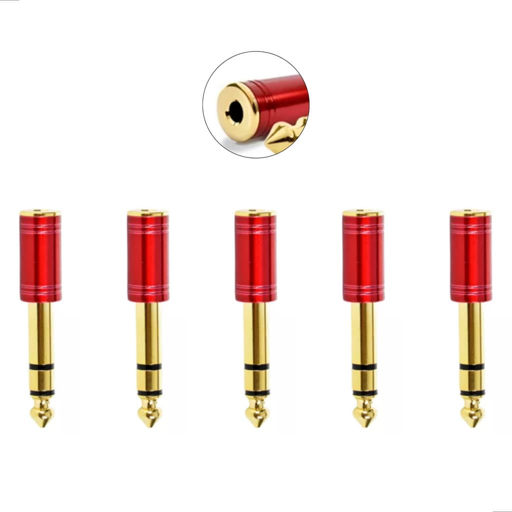 Kit 5 Plug Adaptador P2 / P10 Vermelho Ouro Estéreo Conector Fone Bertô
