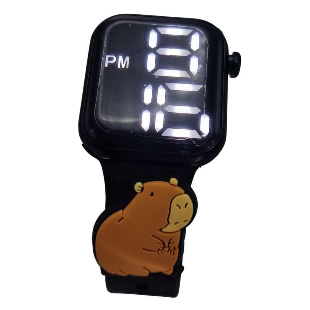 Relógio Digital Infantil Capivara LED Pulseira Preta