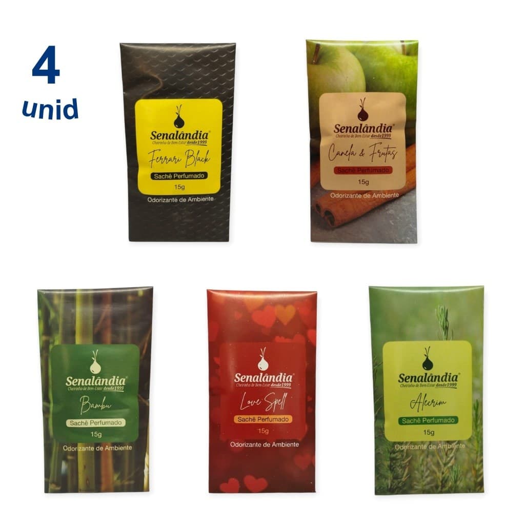 4 Aromatizador Carro Novos Aromas Cheirinho Automotivo Sachê Perfume Carro da Senalândia - Envio Já