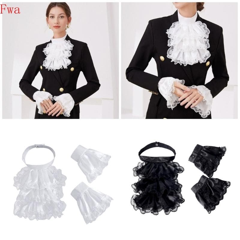Fwa Vitoriano Colonial Jabot Renda Babado Falsa E Punto Fantasia Renascentista