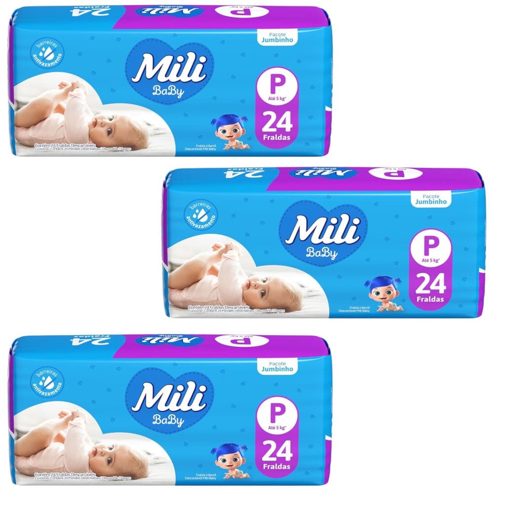 Kit C3 Fralda infantil Jumbinho P C/24 - Mili
