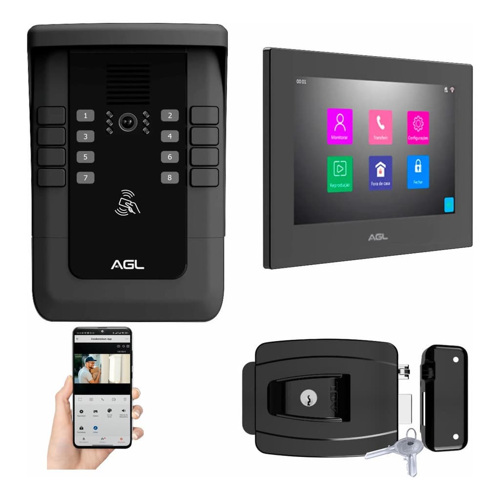 Interfone Video Porteiro Coletivo Wifi 5 Aptos + Fechadura