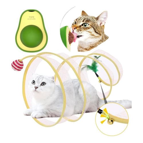 Kit 2 Brinquedos Para Gatos Tunel Mola Maluca + Erva Abacate Catnip Brinquedos interativos gatinhos