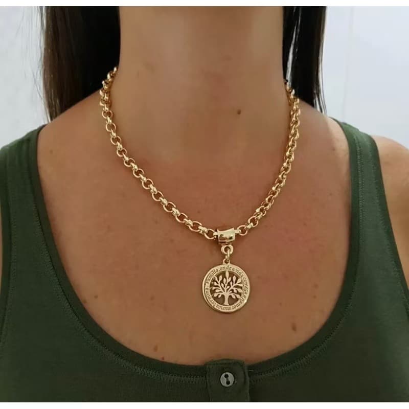 Colar cordão elo português Feminino pingente arvore da vida Folheados Banhado 18k Moedas Antigas