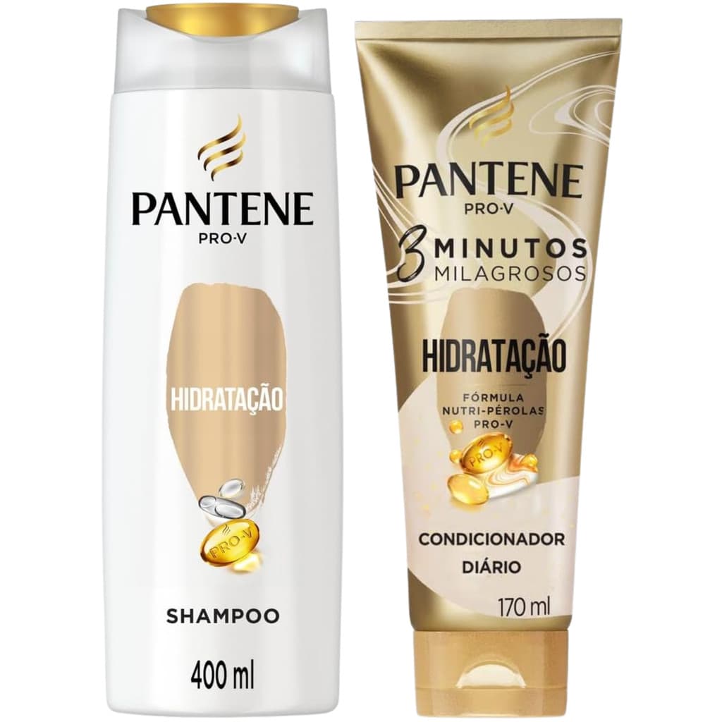 Kit Pantene Hidratação Shampoo Condicionador 3 Minutos Pro-V Perolas Pro V Oleo de Argan Oleo Coco