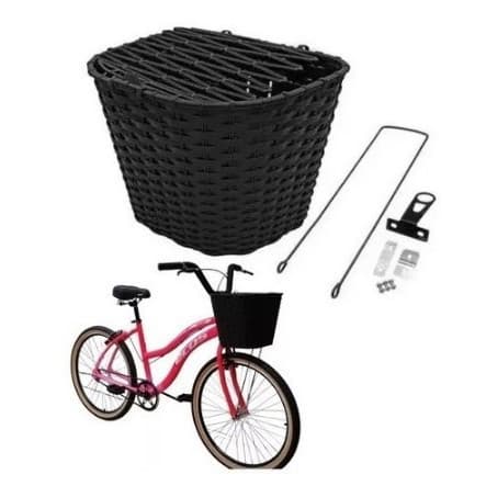 Cesta Cestinha Grande Preta Com Tampa de Plástico para Bicicleta bike Aro 24 e 26