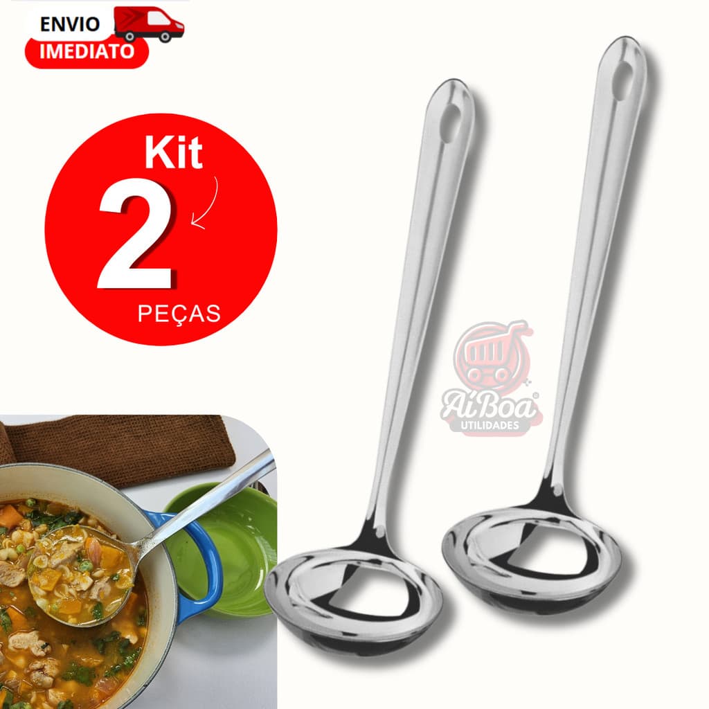 Kit 2 ou 1 Concha de Inox 23cm para Servir Feijão Sopa e Caldos Utensílio de Cozinha Resistente