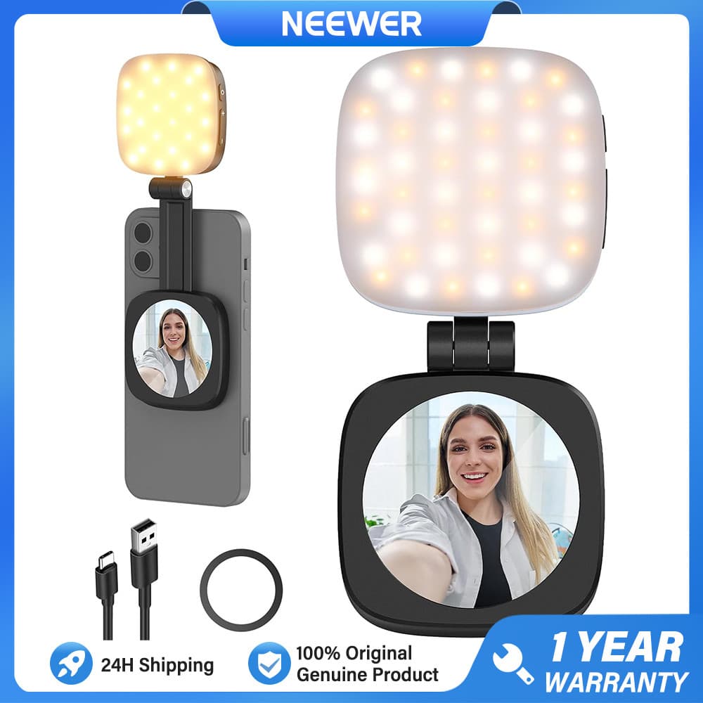 Luz Magnética Para Selfie De Telefone NEEWER , Iluminação LED Dobrável De Anel De Preenchimento Com Espelho De Maquiagem