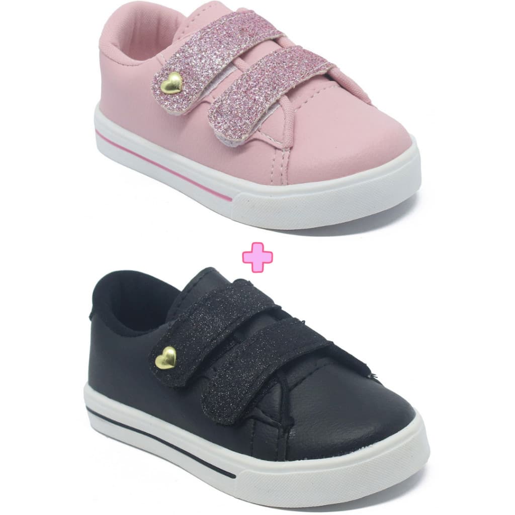 kit 2 tênis Infantil Feminino versátil barato perfeito para passeios e escola promoção