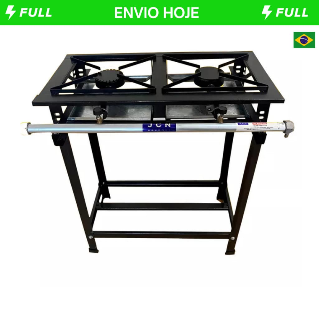 Fogão Industrial Alta Pressão Aço Carbono 2 Bocas Completo Standard JCN Potente