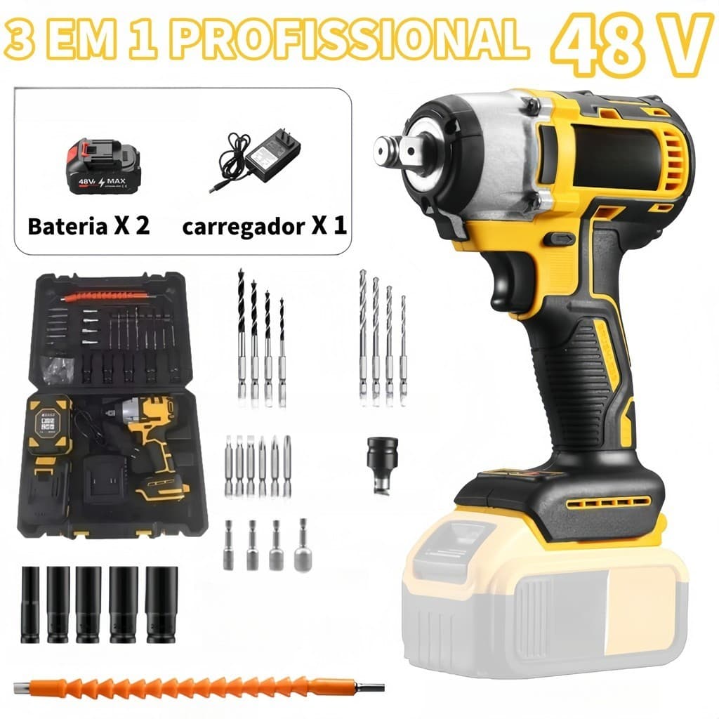 Chave elétrica sem fio com 2 baterias Chave elétrica de impacto Chave elétrica de torque sem escova