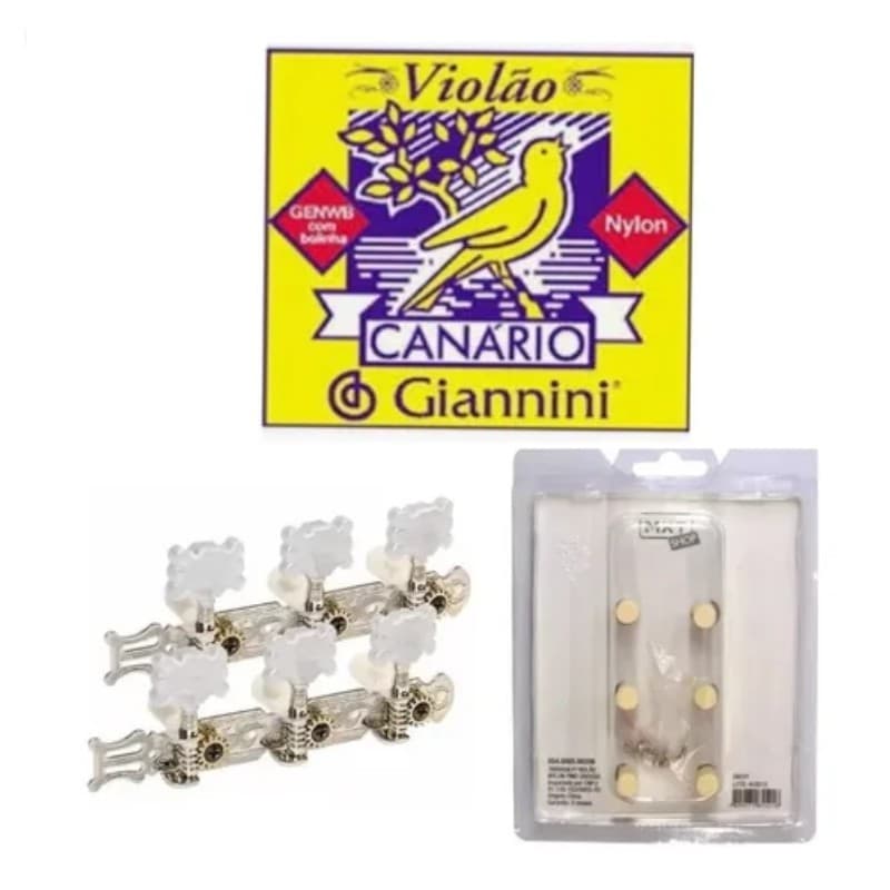Encordoamento violao giannini cordas canario nylion tarraxas pinos grosso