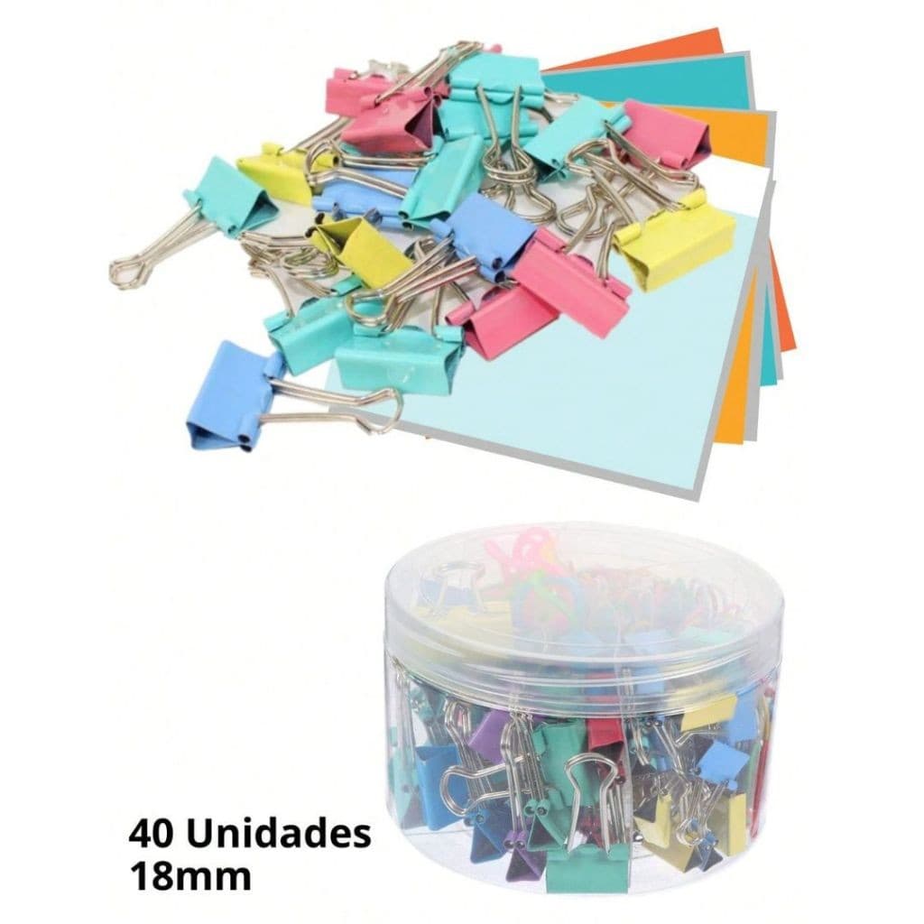 Clips de Papel Grampo Prendedor Cores Variadas Volta as Aulas 18mm 48 Peças