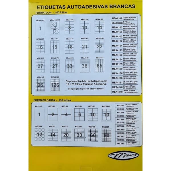 Etiquetas Adesivas Menno MEC181 contém 2000 etiquetas de 25,4 x 101,6mm CC181 8007