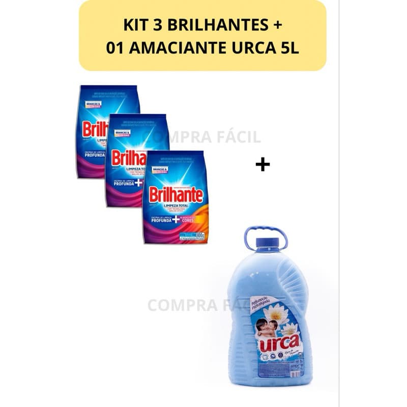Kit Completo de Limpeza: 3 Sabões em Pó Brilhante + 1 Amaciante Urca 5L