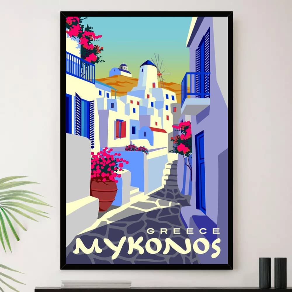 Quadro Mykonos Grecia Europa Desenho Decorativo A4 23x33cm