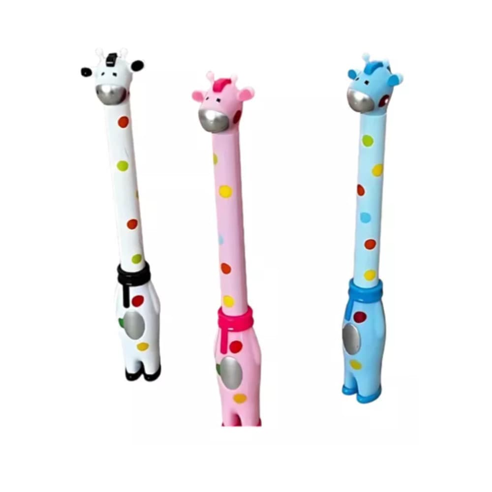 Kit 3/4 Caneta Girafa Com Ponta Fina Escrita Azul Criança Criativa Kawaii Fofa Escolar