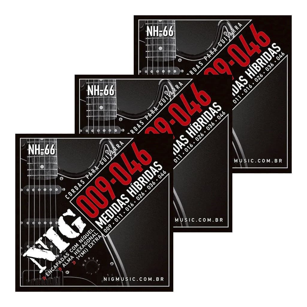 Kit 3 Encordoamentos Guitarra Nig .09/046 NH-66 Hibrida