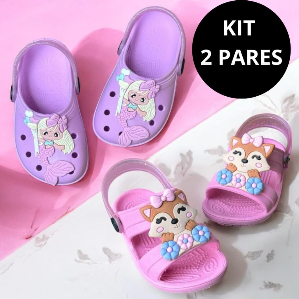 Kit 2 Pares Infantil Babuche Feminino Papete Menina Leve Confortável