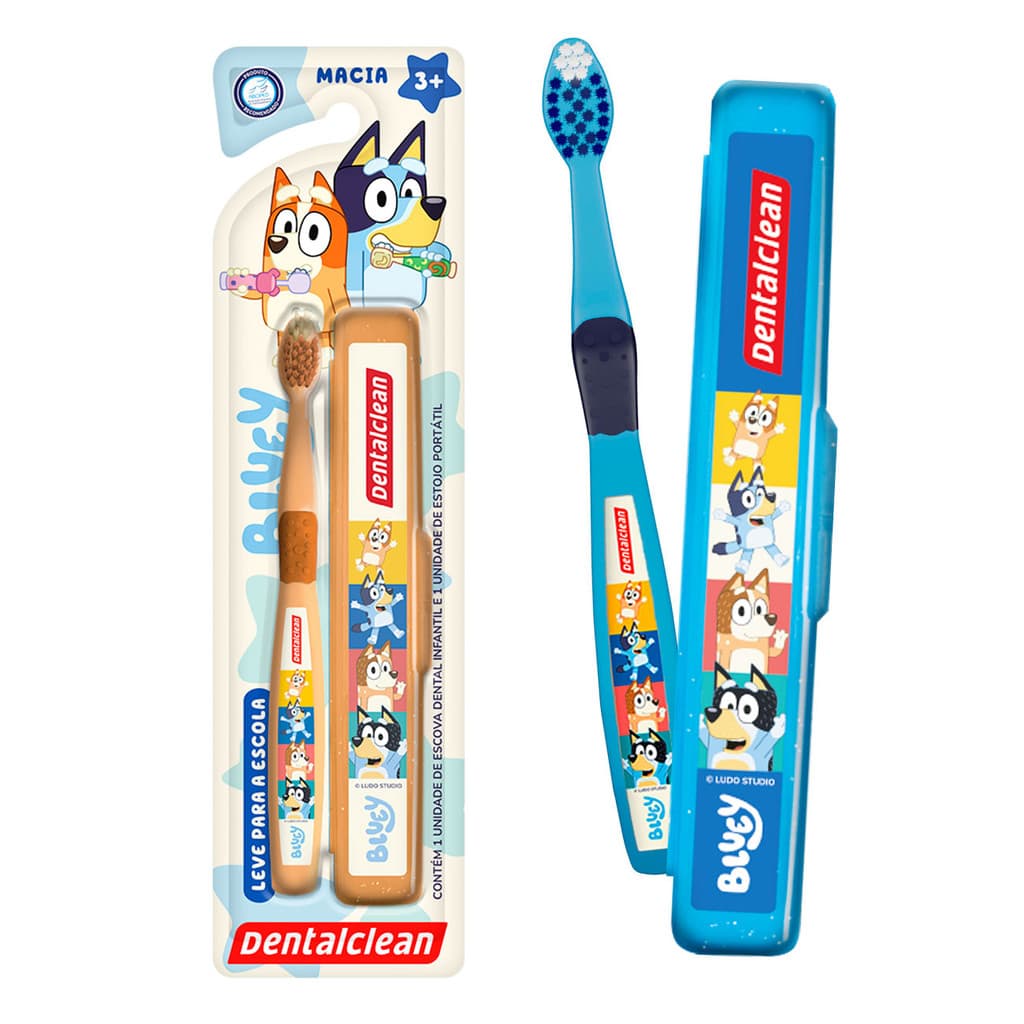 Escova Dente Bluey com Estojo Porta Escova Escolar Dentalclean