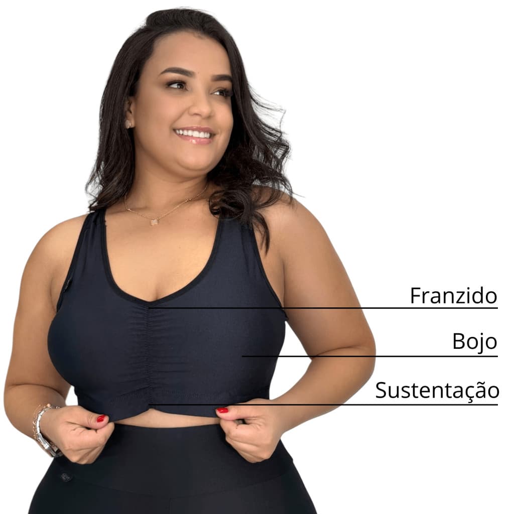 Top Bojo Removível Plus Size Fitness Academia Franzido Nadador Sustentação