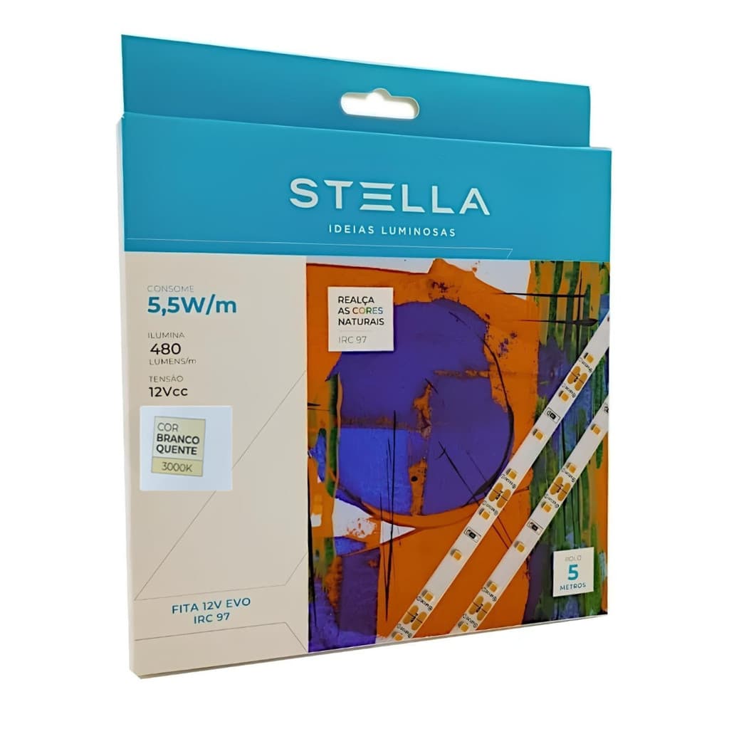 FITA LED STELLA EVO 12V 3000K 5.5W/M 5 METROS IRC 97 8MM IP20 STH20800/30