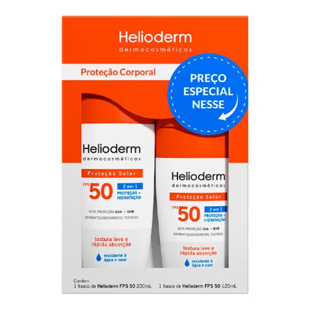 Protetor Solar Helioderm Econômico Fps50 200ML + Fps50 120ML