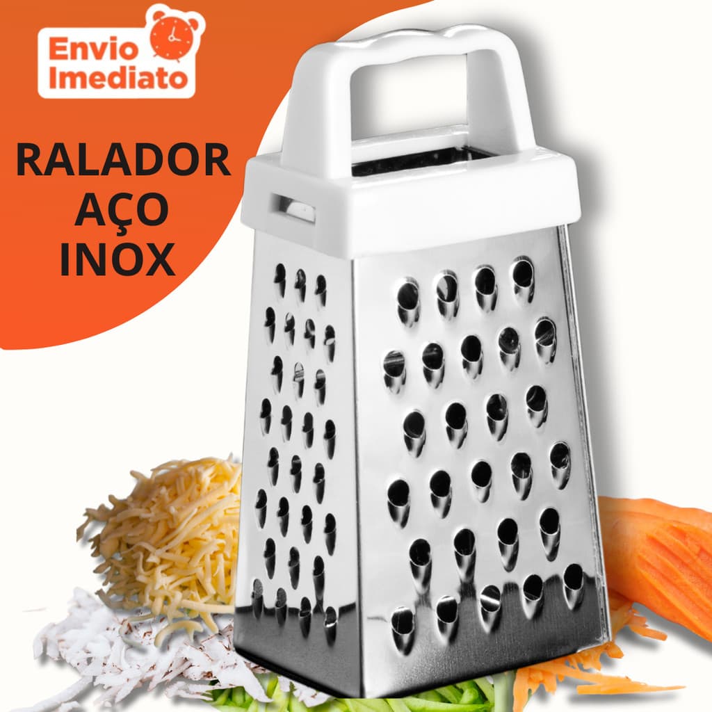 Ralador de Alimentos Fatiador Manual Com Alça 4 Faces Multifuncional Legumes Queijo Chocolate Inox 18cm 7" Kit 2 ou 1